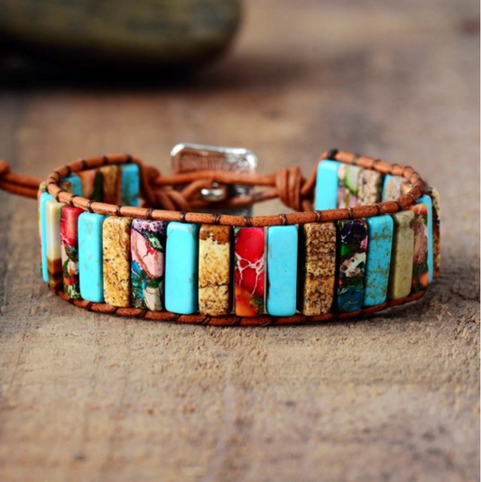 Jasper Turquoise Multi Colored Bar Stone Bracelet