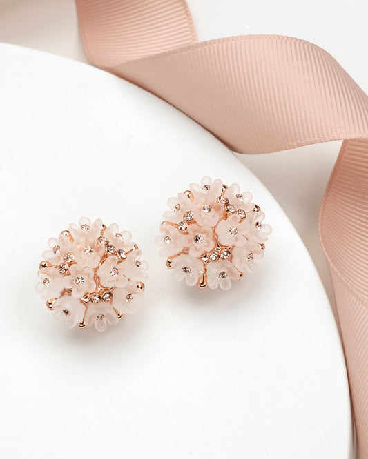 Rose Goldtone Floral Ball Earrings With Swarovski Crystals