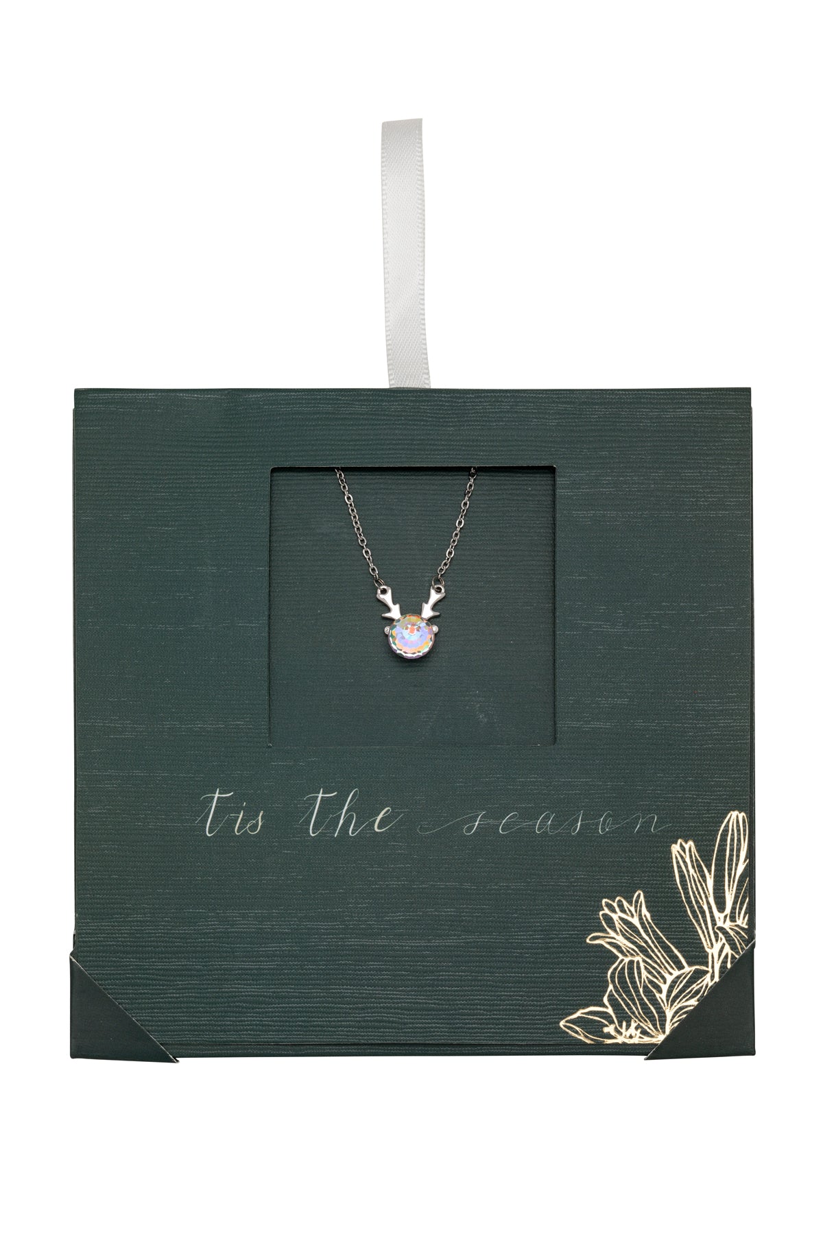 Aurora Borealis Crystal Deer Pendant Necklace - On Holiday Card