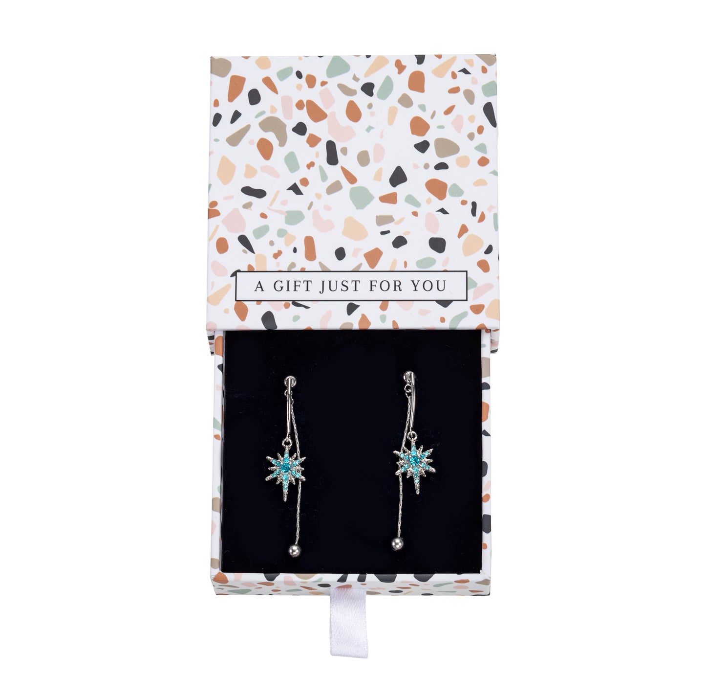 Aqua North Star Chain Drop Earrings - With Gift Box