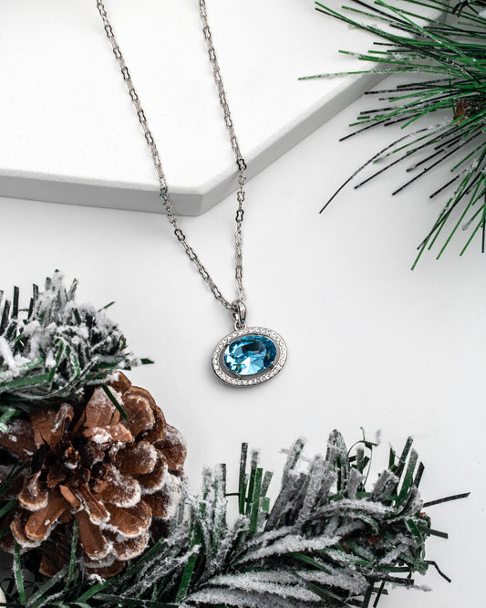 Aqua Swarovski Crystal Oval Pendant Necklace