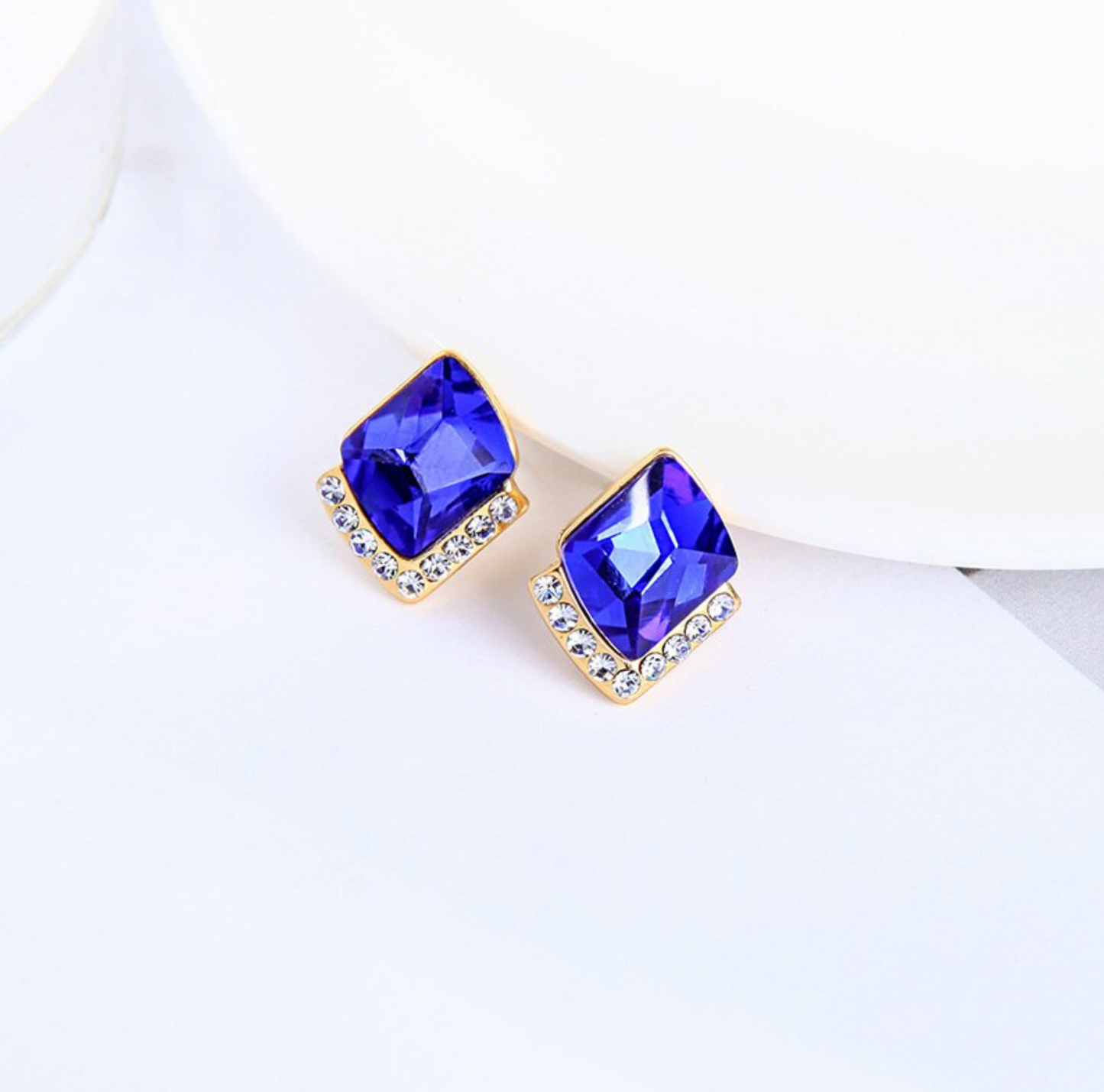 Blue Crystal Diamond Shaped Stud Earrings