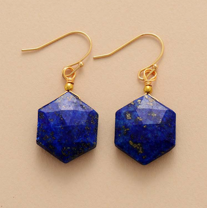 Lapis Stone Hexagonal Drop Earrings (80223-6)