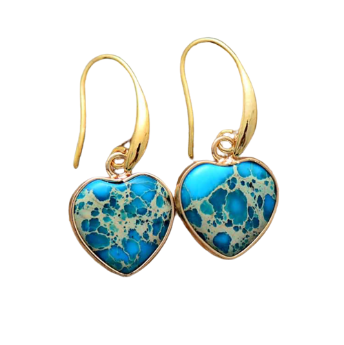 Turquoise Jasper Stone Heart Drop Earrings