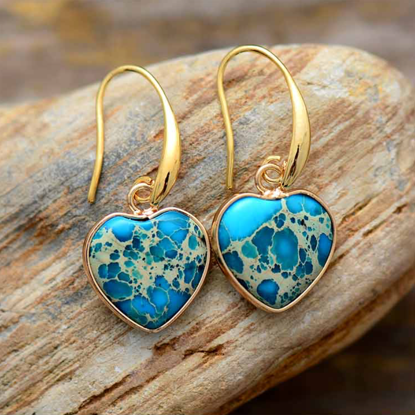 Turquoise Jasper Stone Heart Drop Earrings