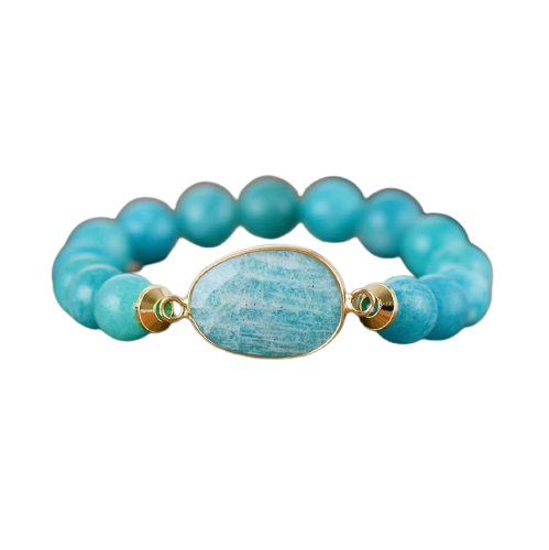 Amazonite Stone Goldtone Beaded Stretch Bracelet