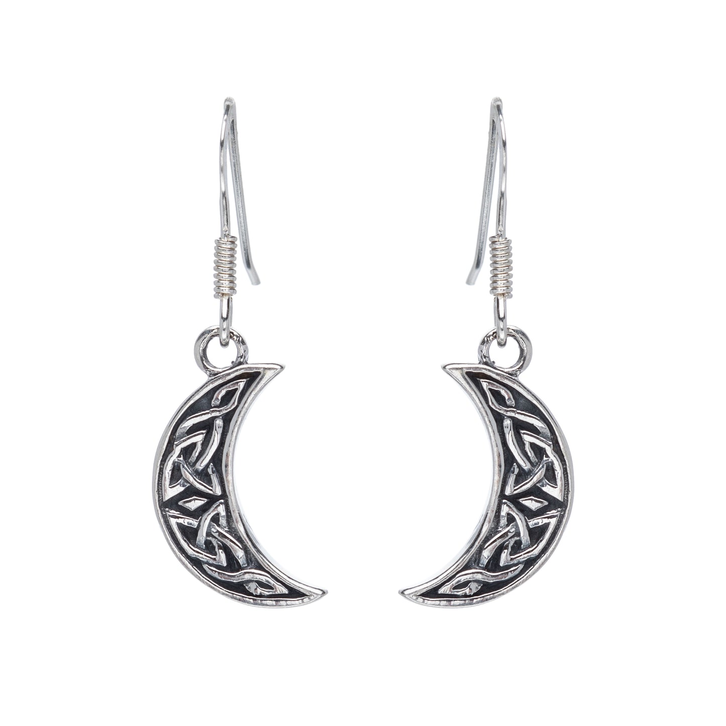 Sterling Silver Celtic Crescent Moon Drop Earrings