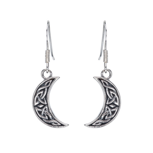 Sterling Silver Celtic Crescent Moon Drop Earrings