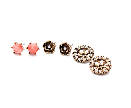 Goldtone Pink Rose Stud Set