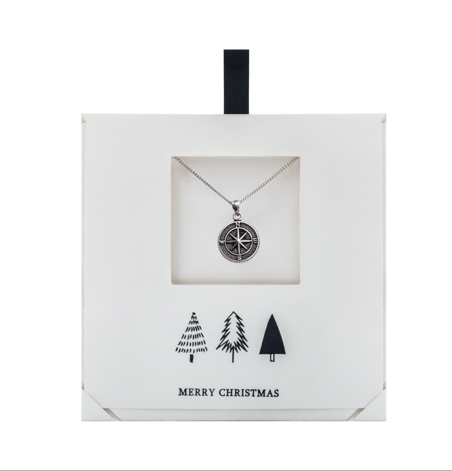 Sterling Silver Oxidized Compass Pendant Necklace On Holiday Card