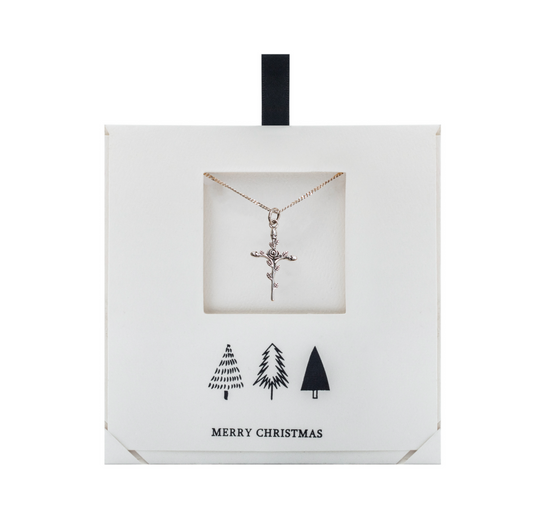 Sterling Silver Cross Rose Pendant Necklace On Holiday Card