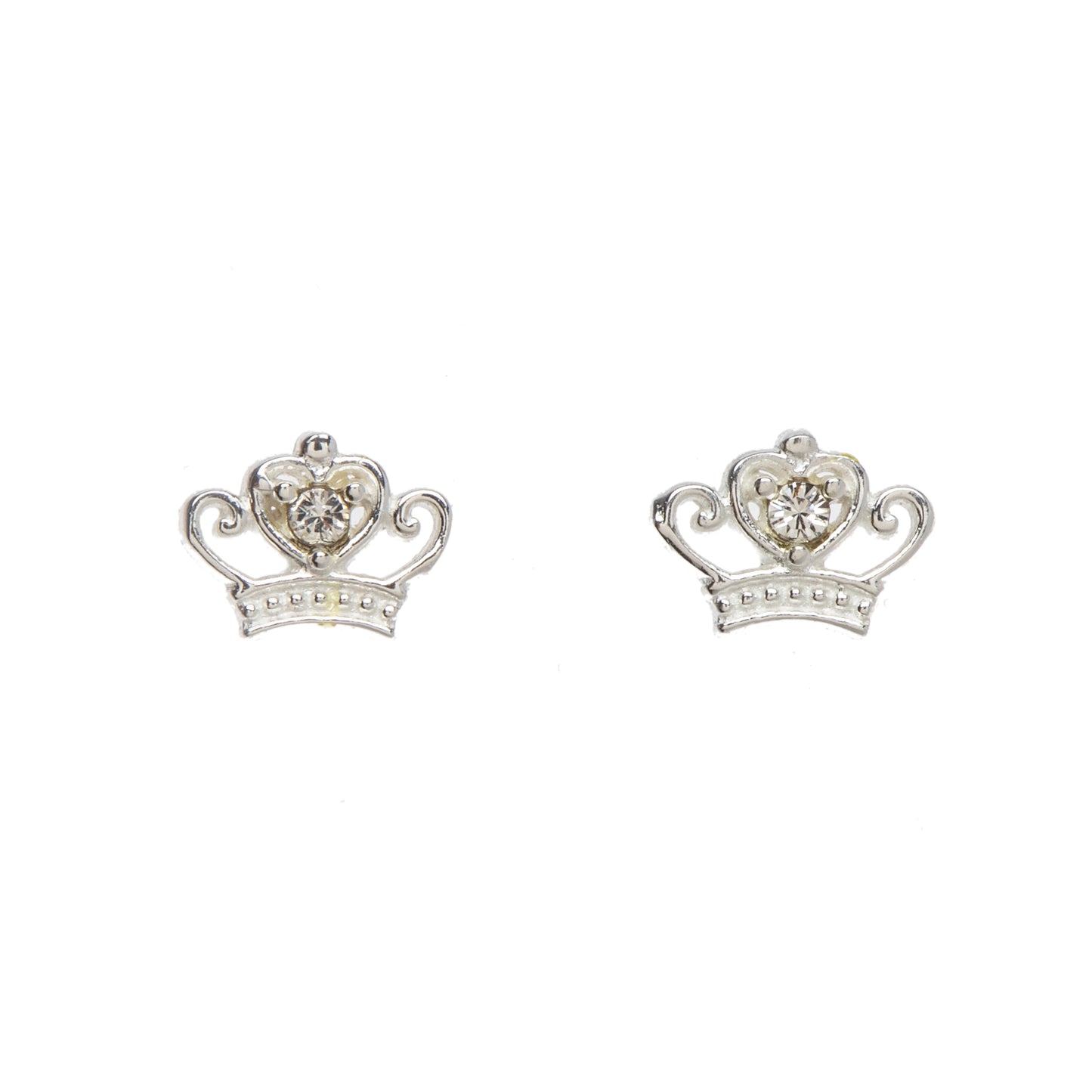 Sterling Silver Cubic Zirconia Dainty Crown Stud Earrings