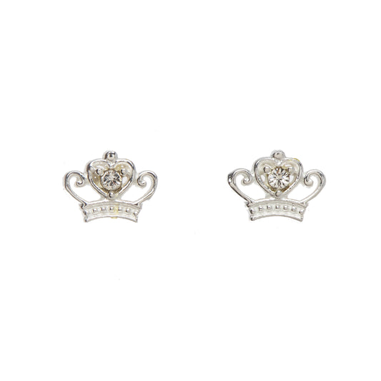 Sterling Silver Cubic Zirconia Dainty Crown Stud Earrings