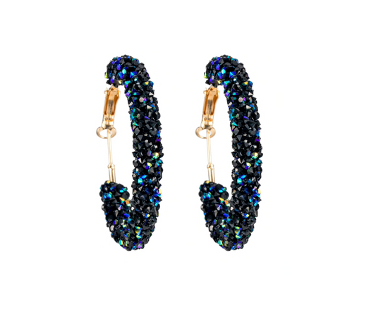 Blue Clustered Crystal Hoop Earrings