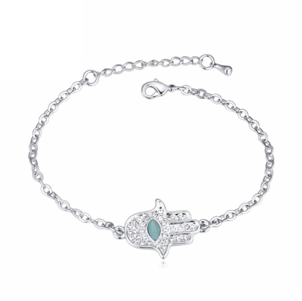 Green Opal Swarovski Crystal Hamsa Bracelet