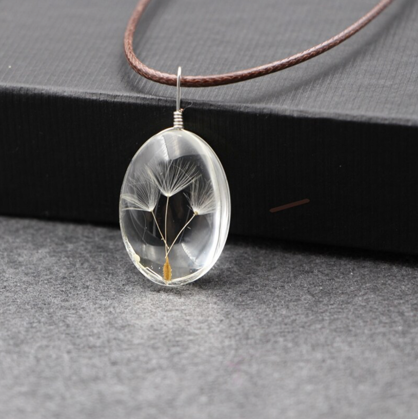 Dandelion In Clear Oval Pendant Necklace