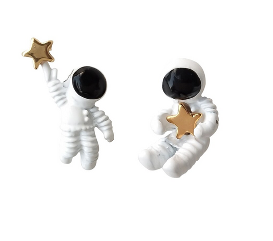 Asymmetrical White Astronaut Stud Earrings