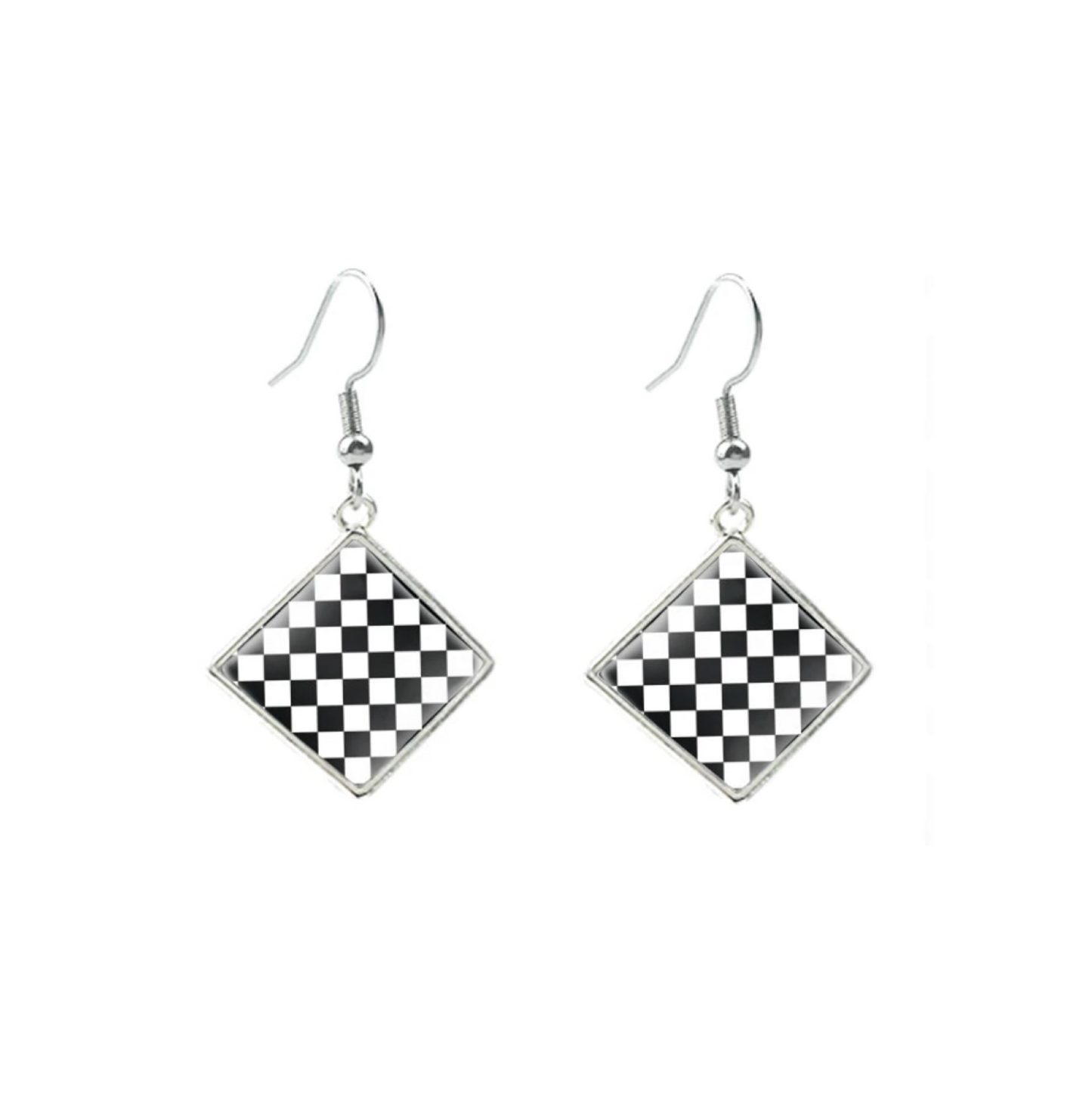 Black White Checkered Diamond Shaped Earrings