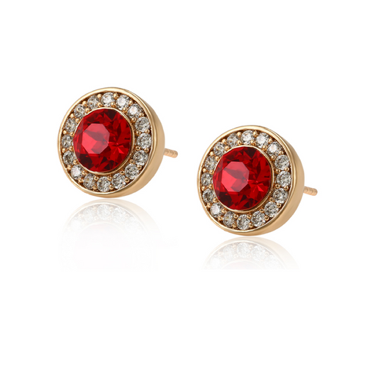 Goldtone Siam Swarovski Crystal Halo Stud Earrings