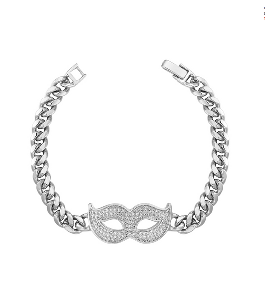 Clear Cubic Zirconia Pave Masquerade Mask Bracelet