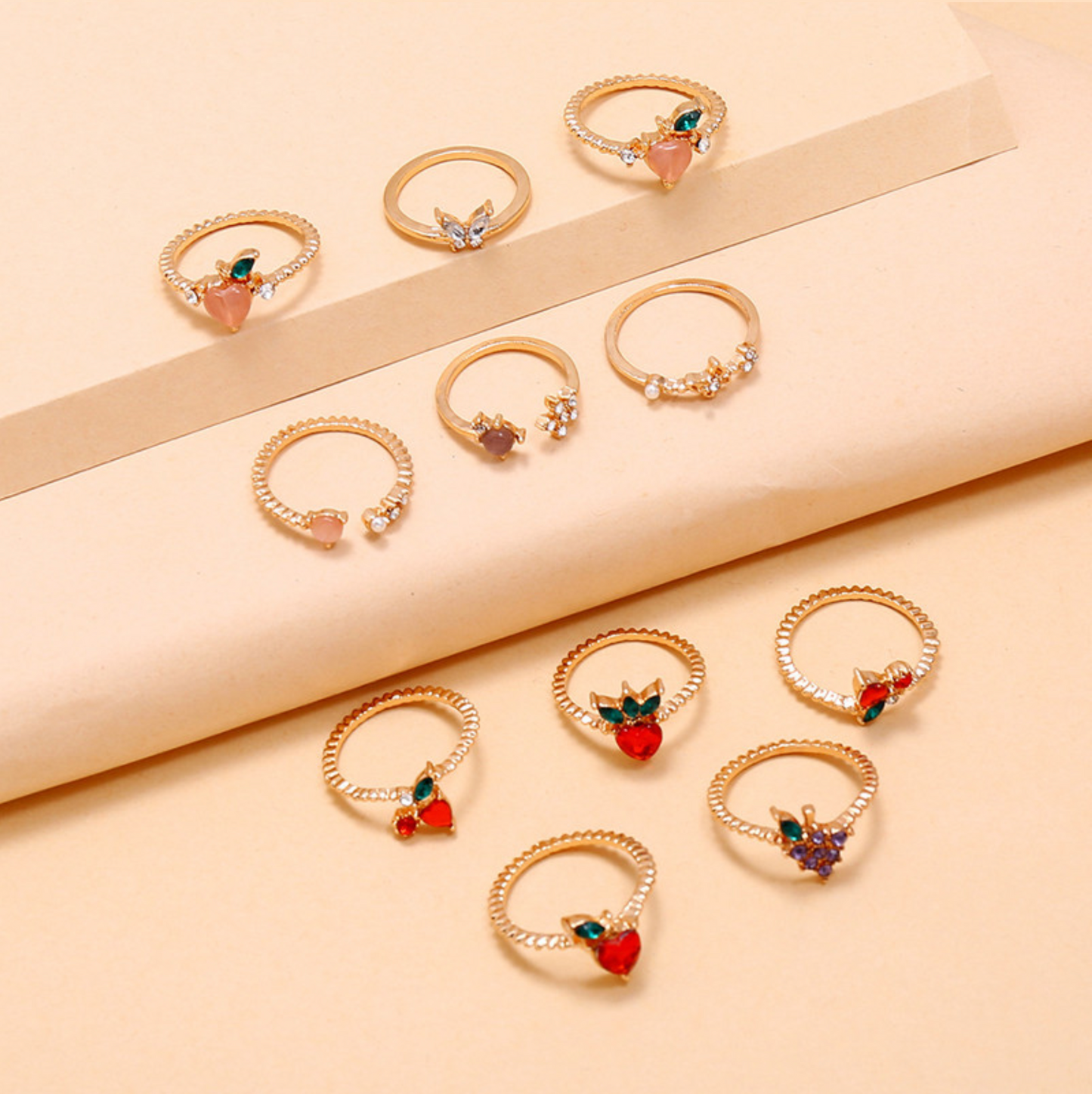 Crystal Strawberry Ring Set