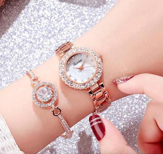 Rose Goldtone Crystal Halo Watch And Bracelet Set