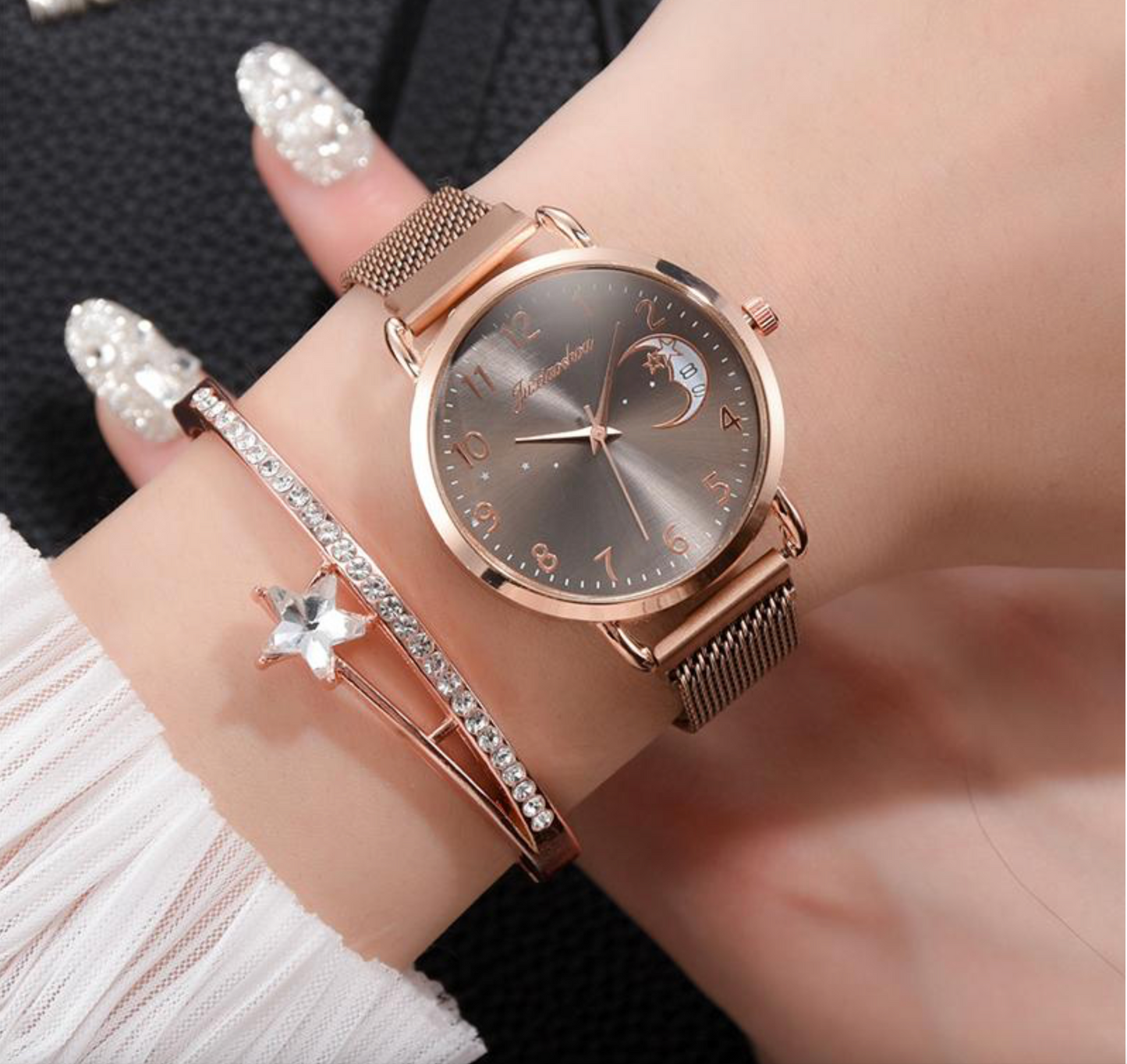 Rose Goldtone Grey Watch And Celestial Bracelet