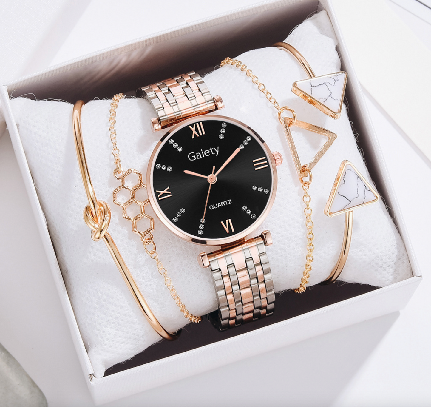 Crystal Goldtone Round Watch And Bracelet Set