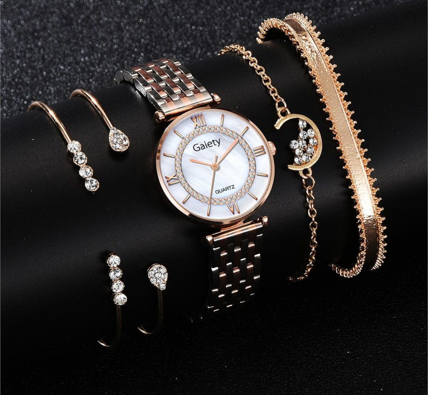 Silver Rose Goldtone Watch Dainty Crystal Bracelet