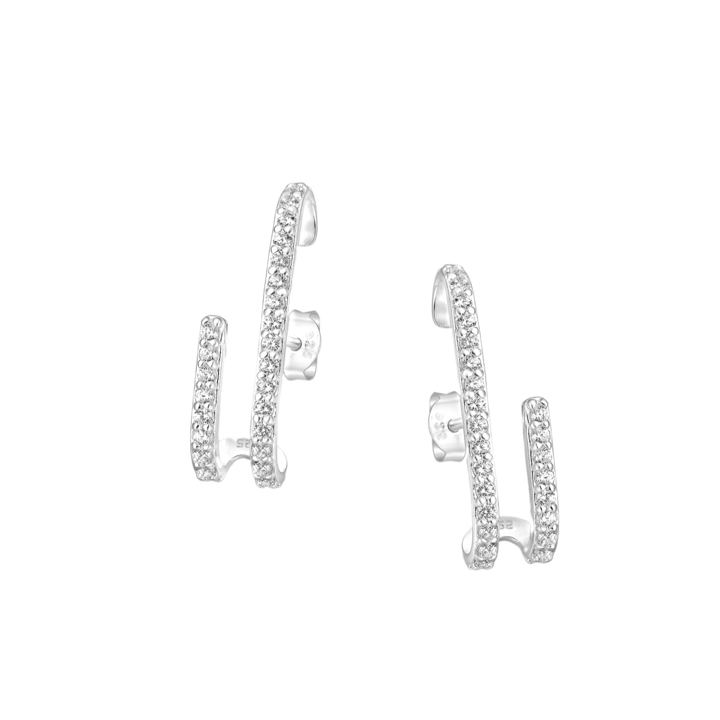 Sterling Silver Cubic Zirconia Dual Bar Stud Earrings