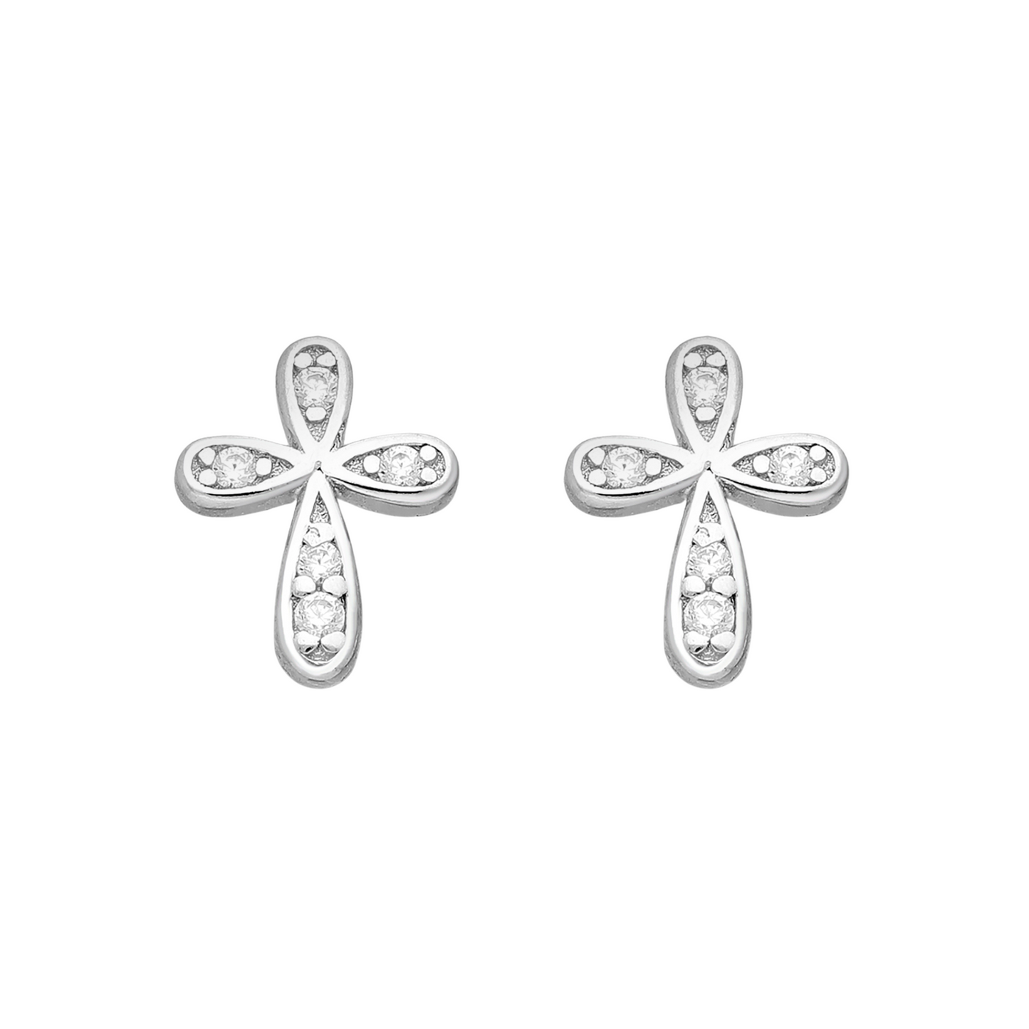 Sterling Silver Cubic Zirconia Curved Cross Stud Earrings