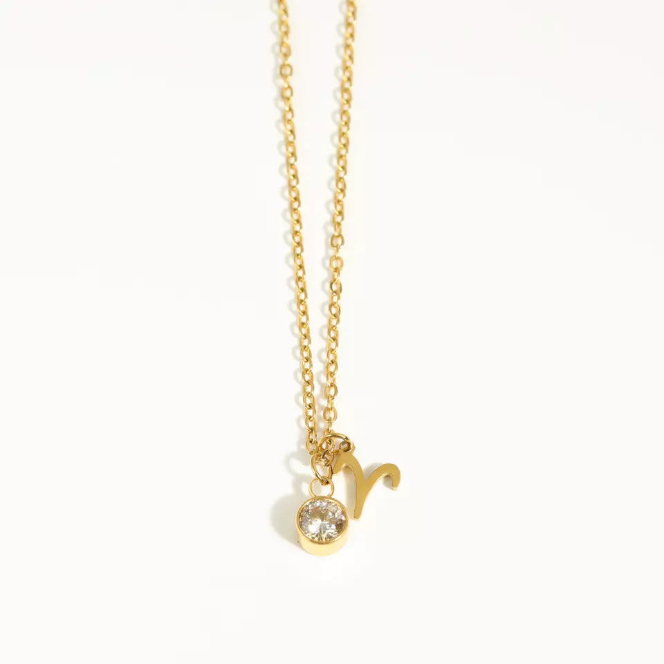 Goldtone & Cubic Zirconia Zodiac Charm Pendant Necklace