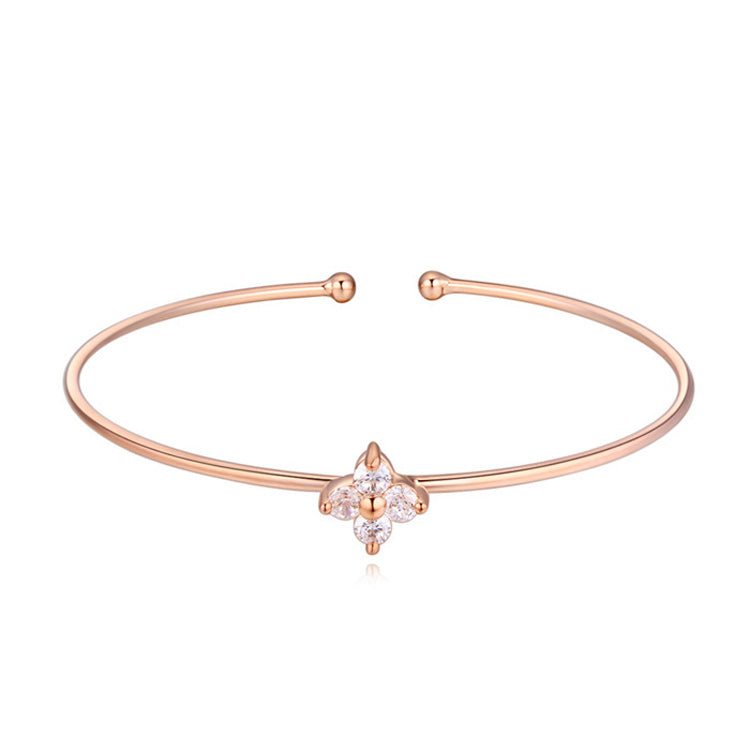Rose Goldtone Clear Flower Bangle Bracelet With Swarovski Crystals