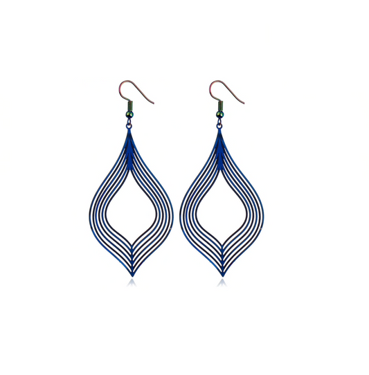 Blue Openwork Statement Drop Earrings