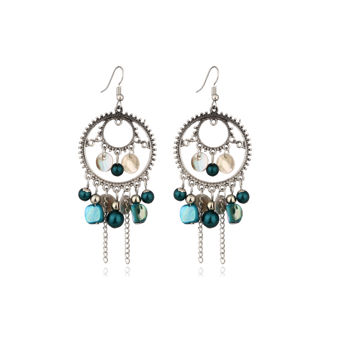 Blue Mix Silvertone Gear Drop Earrings