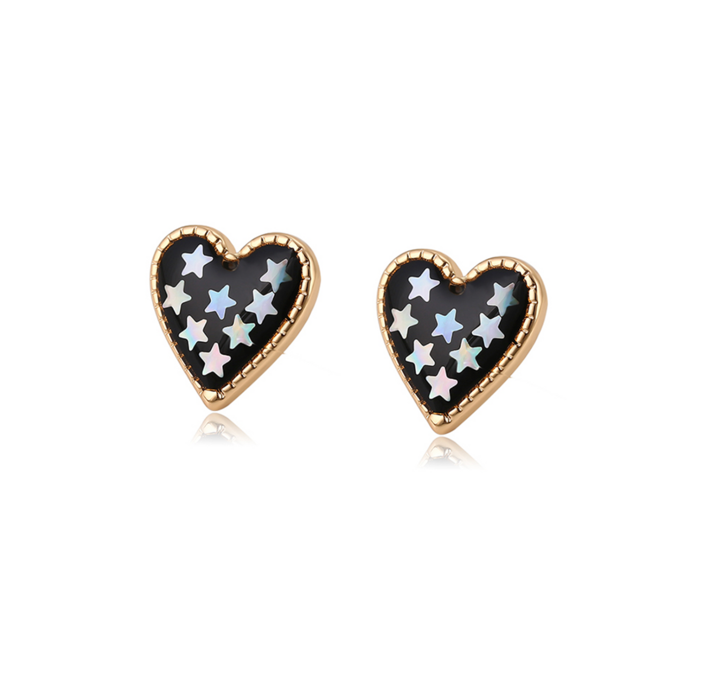 Black Heart With Stars Stud Earrings