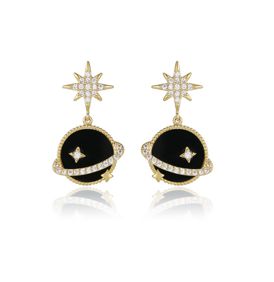 Black Planet Crystal Star Drop Earrings