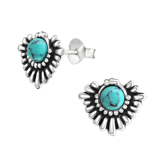 Turquoise Sterling Silver Boho Stud Earrings