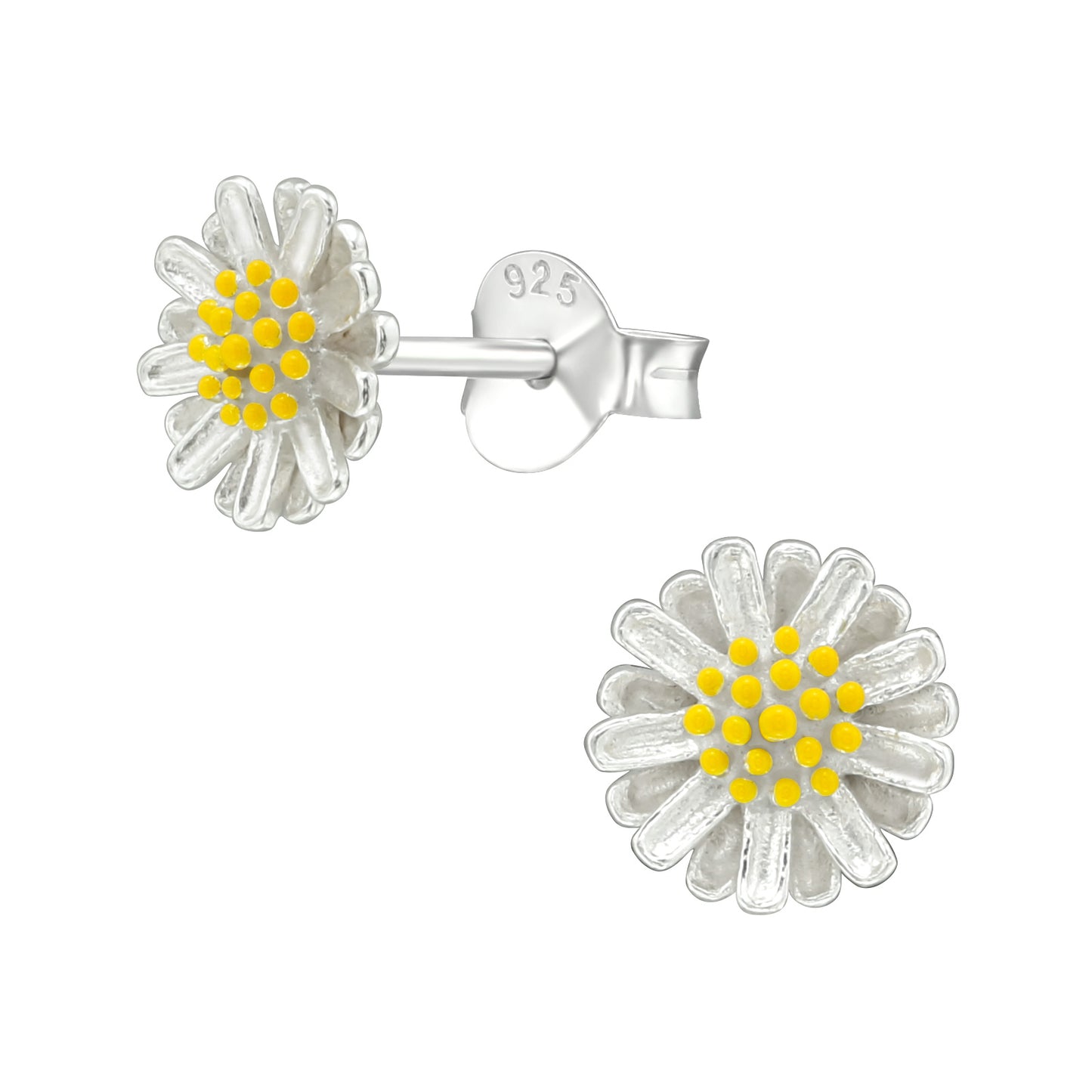 Sterling Silver Yellow Flower Stud Earrings