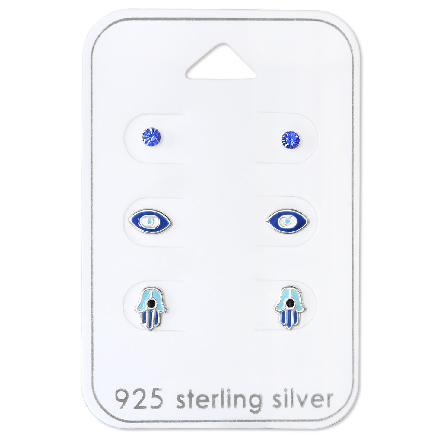 Sterling Silver Blue Hamsa, Stud Eye Stud Earring Set