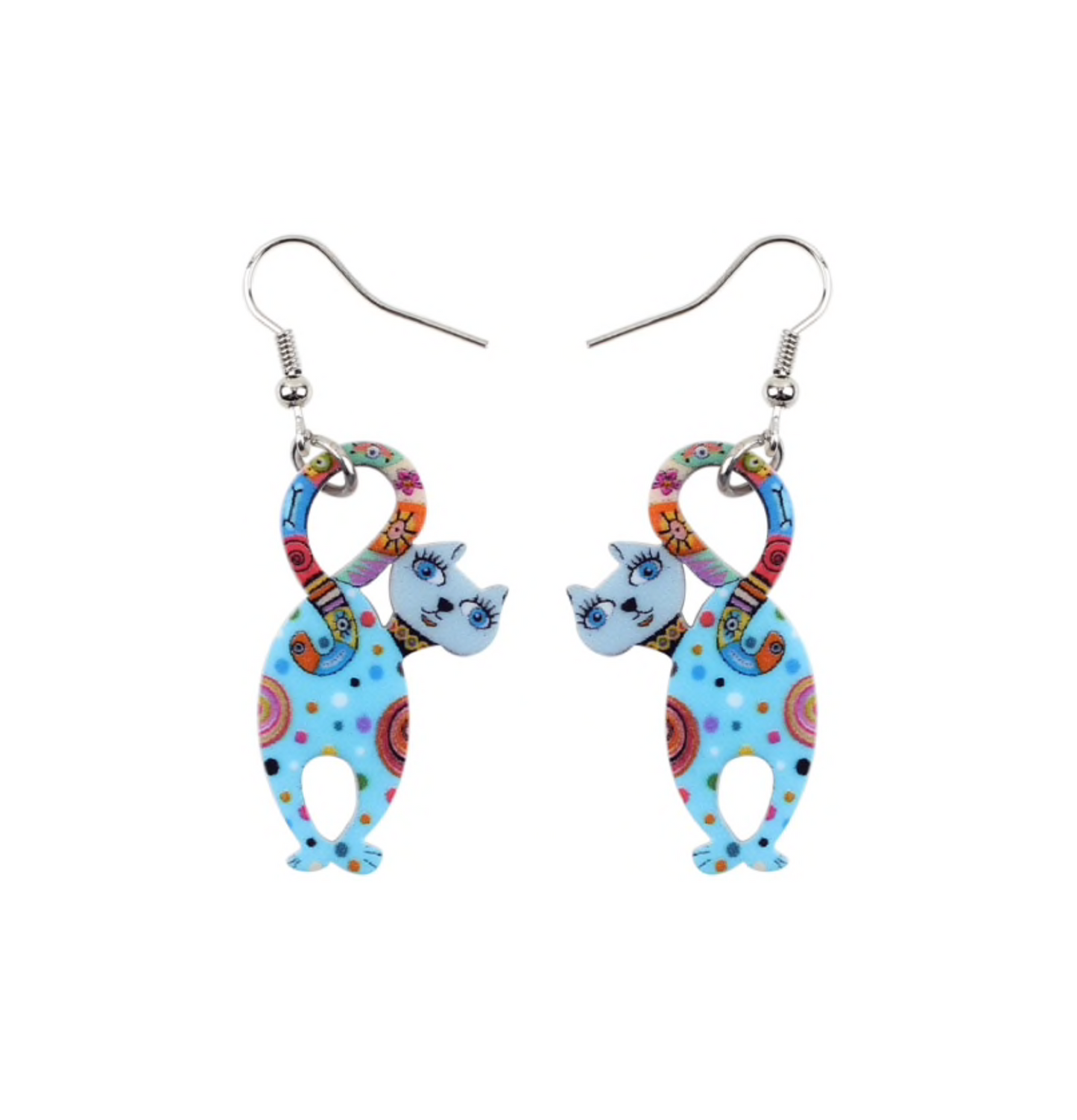 Blue Backwards Cat Drop Earrings