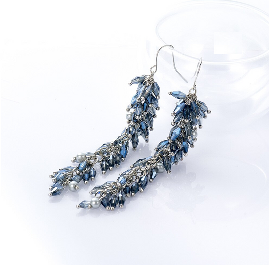 Blue Crystal Clustered Drop Earrings