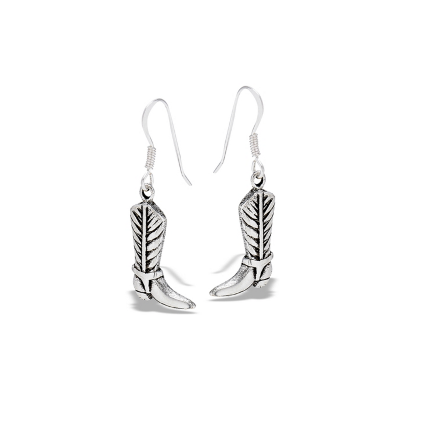 Sterling Silver Cowboy Boots Drop Earrings