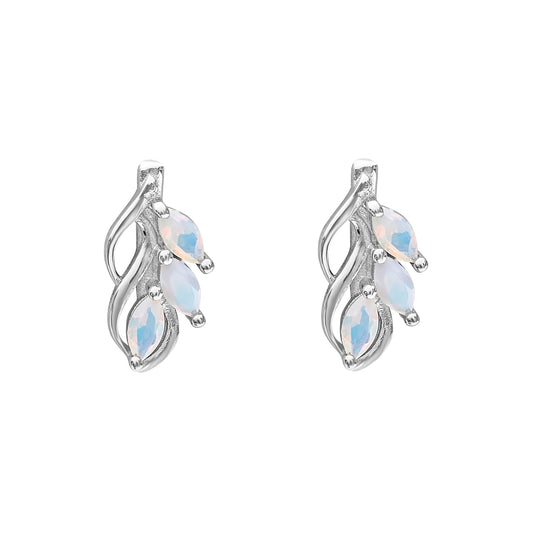 Sterling Silver Moonlight Cubic Zirconia Leaf Stud Earrings