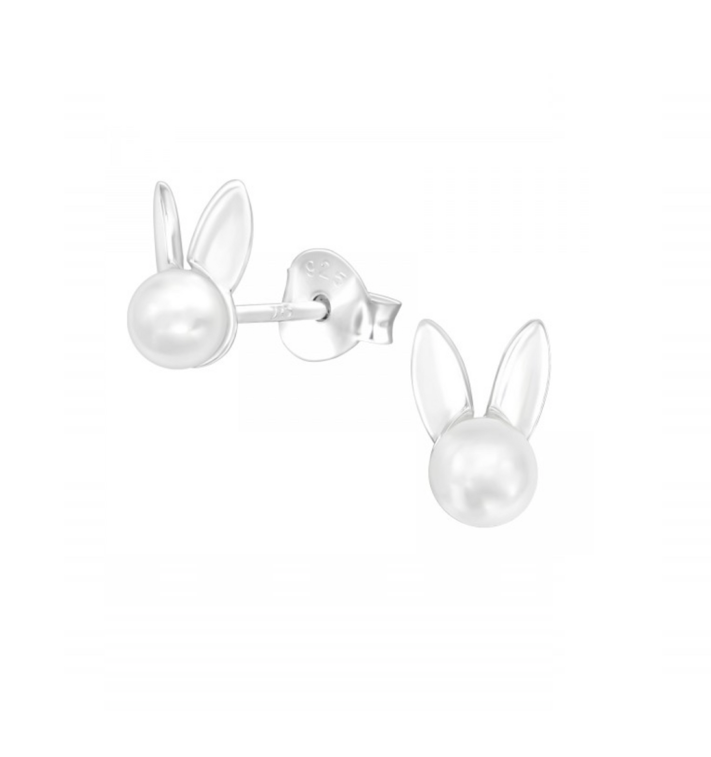 Sterling Silver Imitation Pearl Bunny Stud Earrings (122320-20)