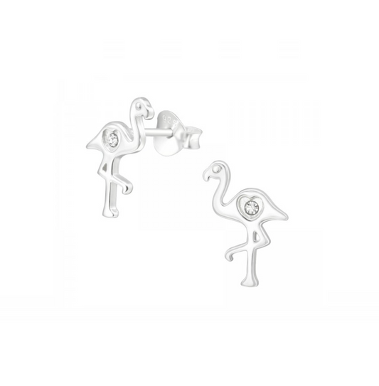 Sterling Silver Cubic Zirconia Flamingo Stud Earrings