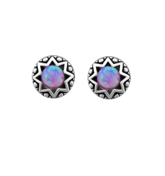 Sterling Silver Bubble Gum Opal Star Circular Stud Earrings