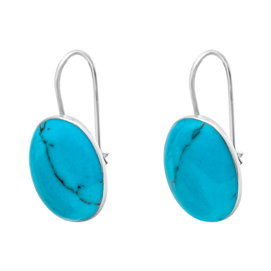 Sterling Silver Simulated Turquoise Oval Threader Earrings