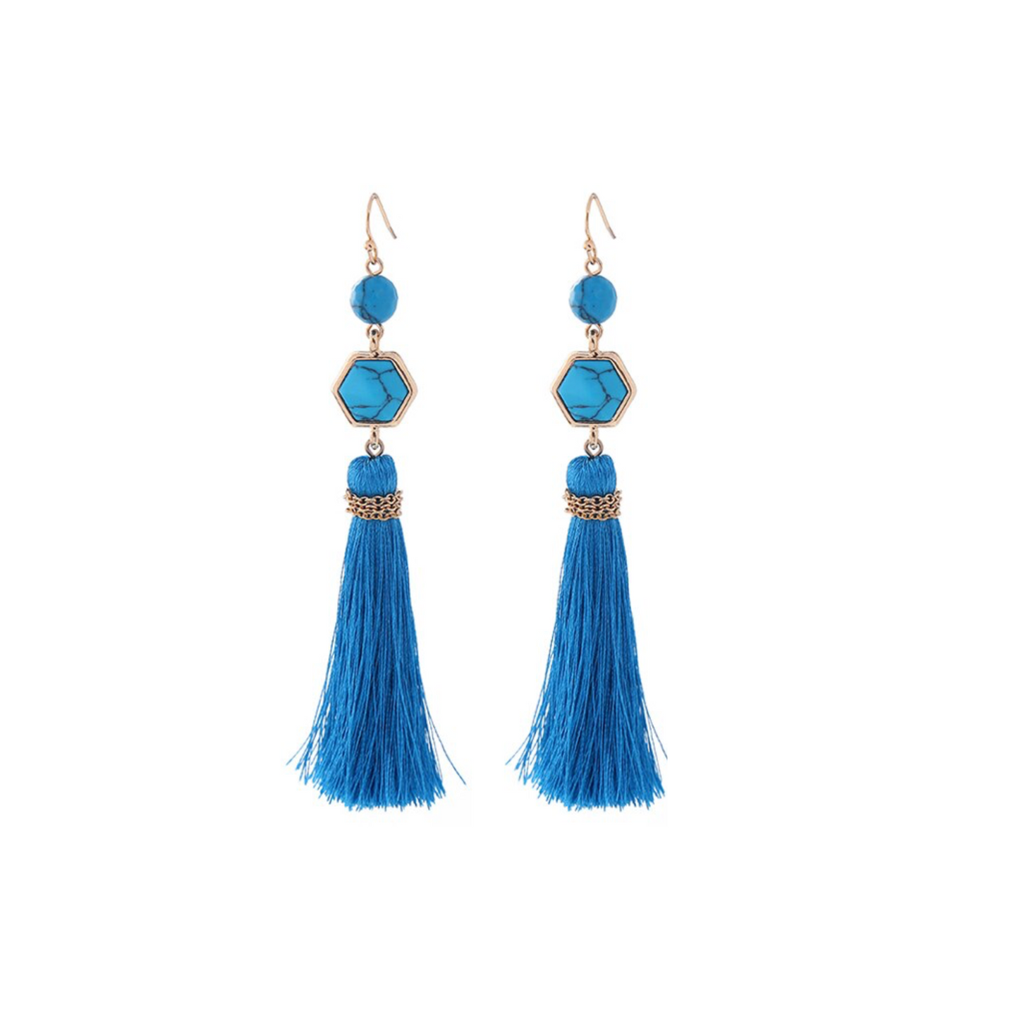 Blue Turquoise Tasseled Drop Earrings