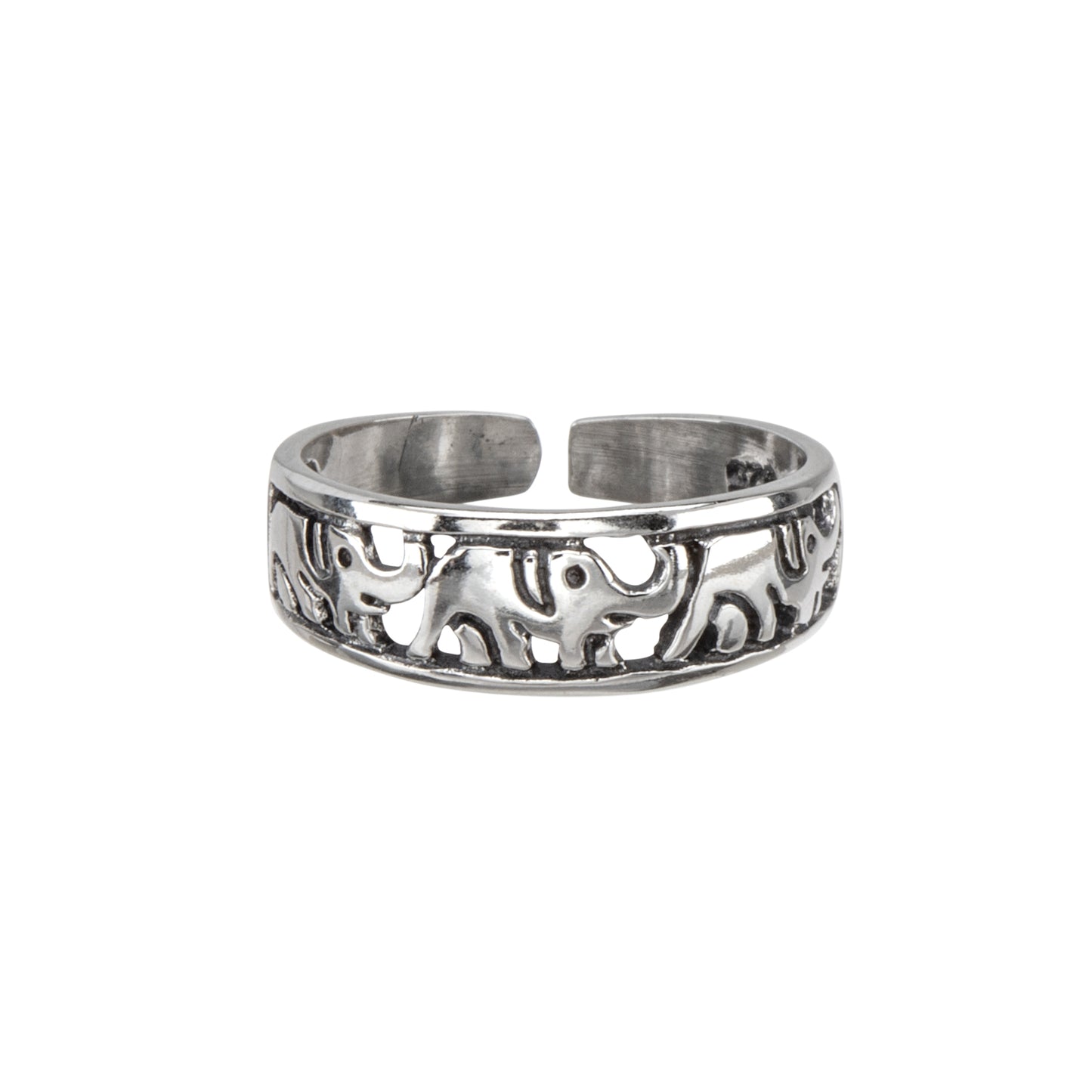 Sterling Silver Marching Elephants Toe Ring